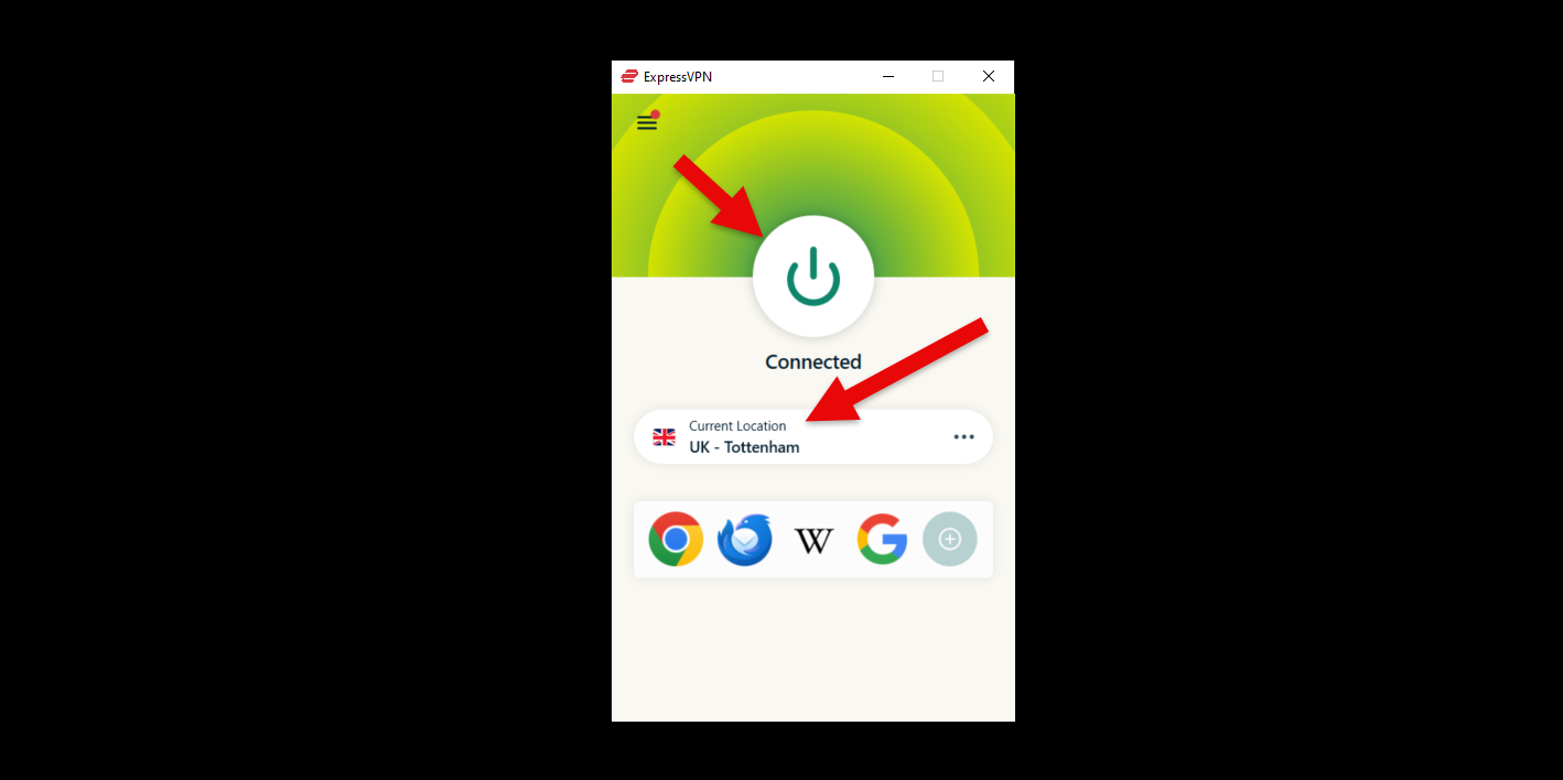 ExpressVPN app connected to a UK server, ready to stream