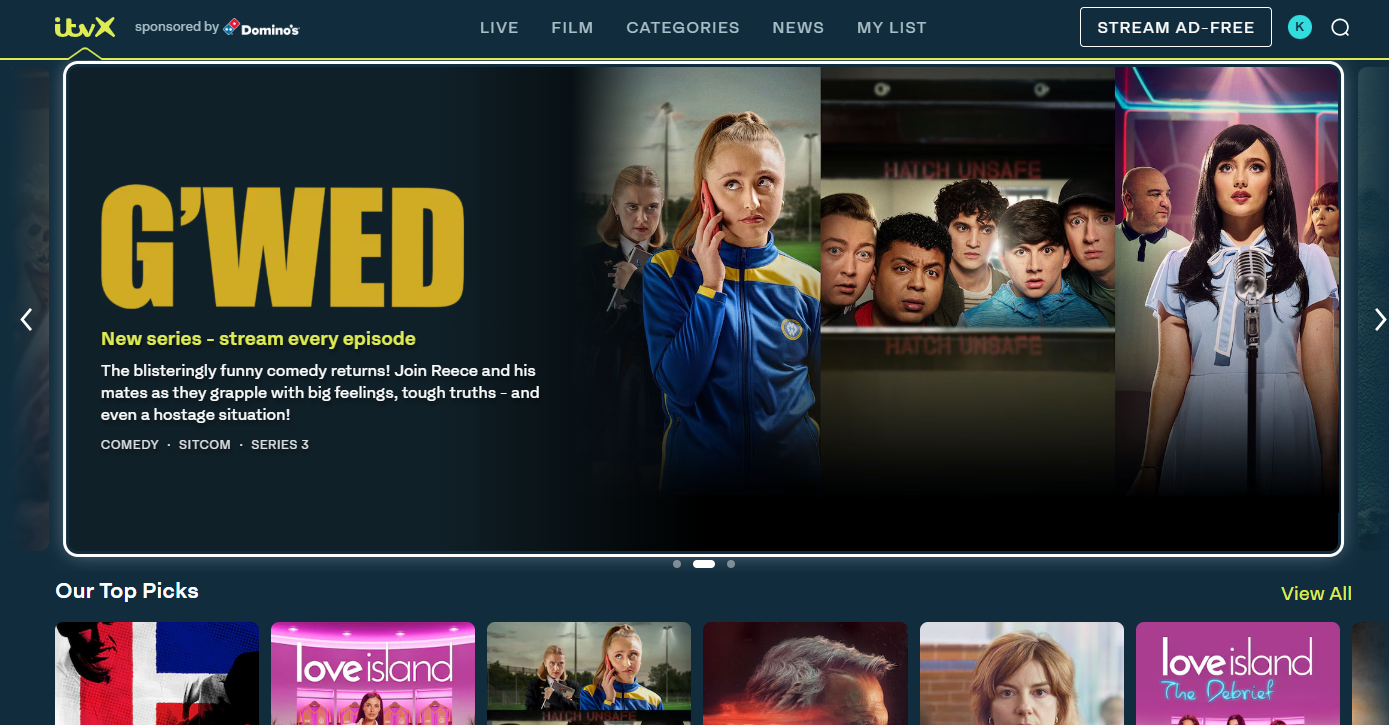 ITVX home screen showing free on-demand programmes