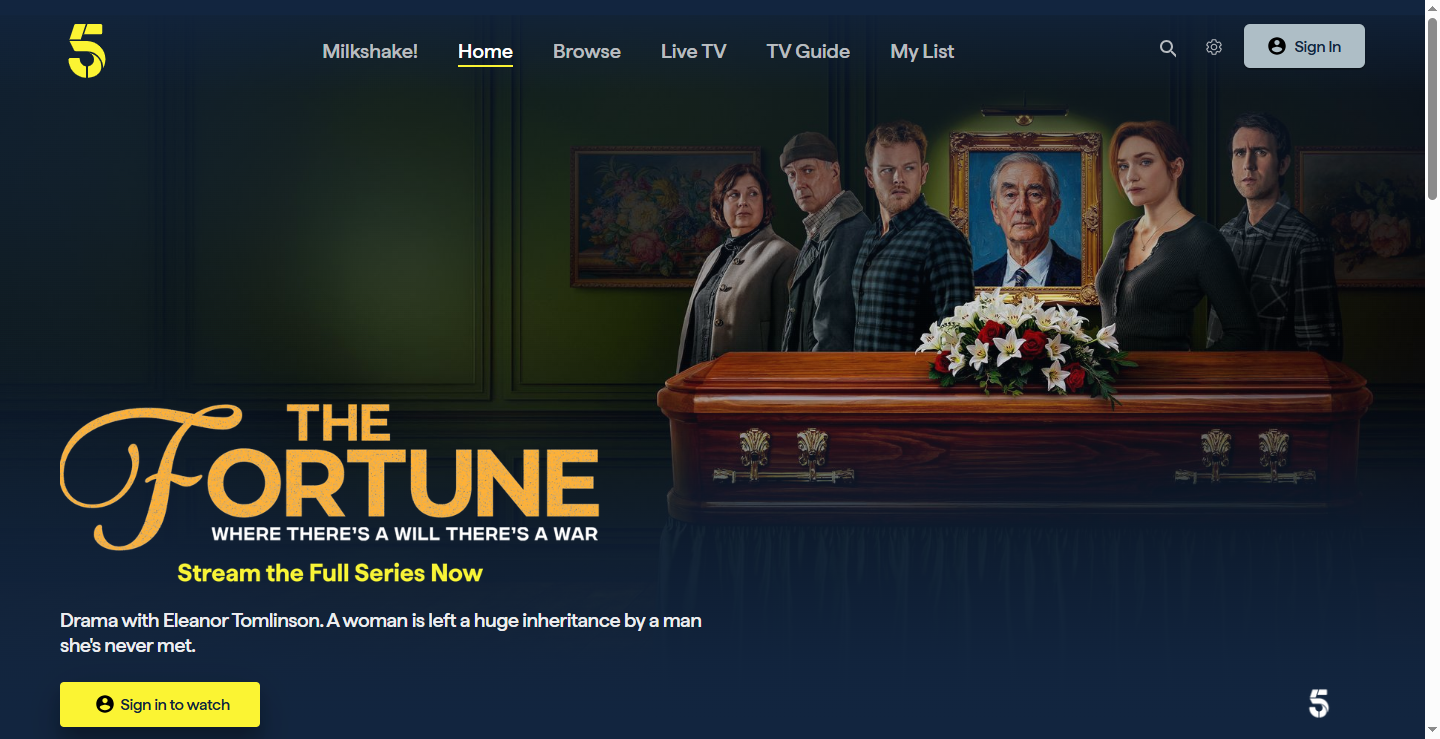My5 home screen showing free on-demand programmes