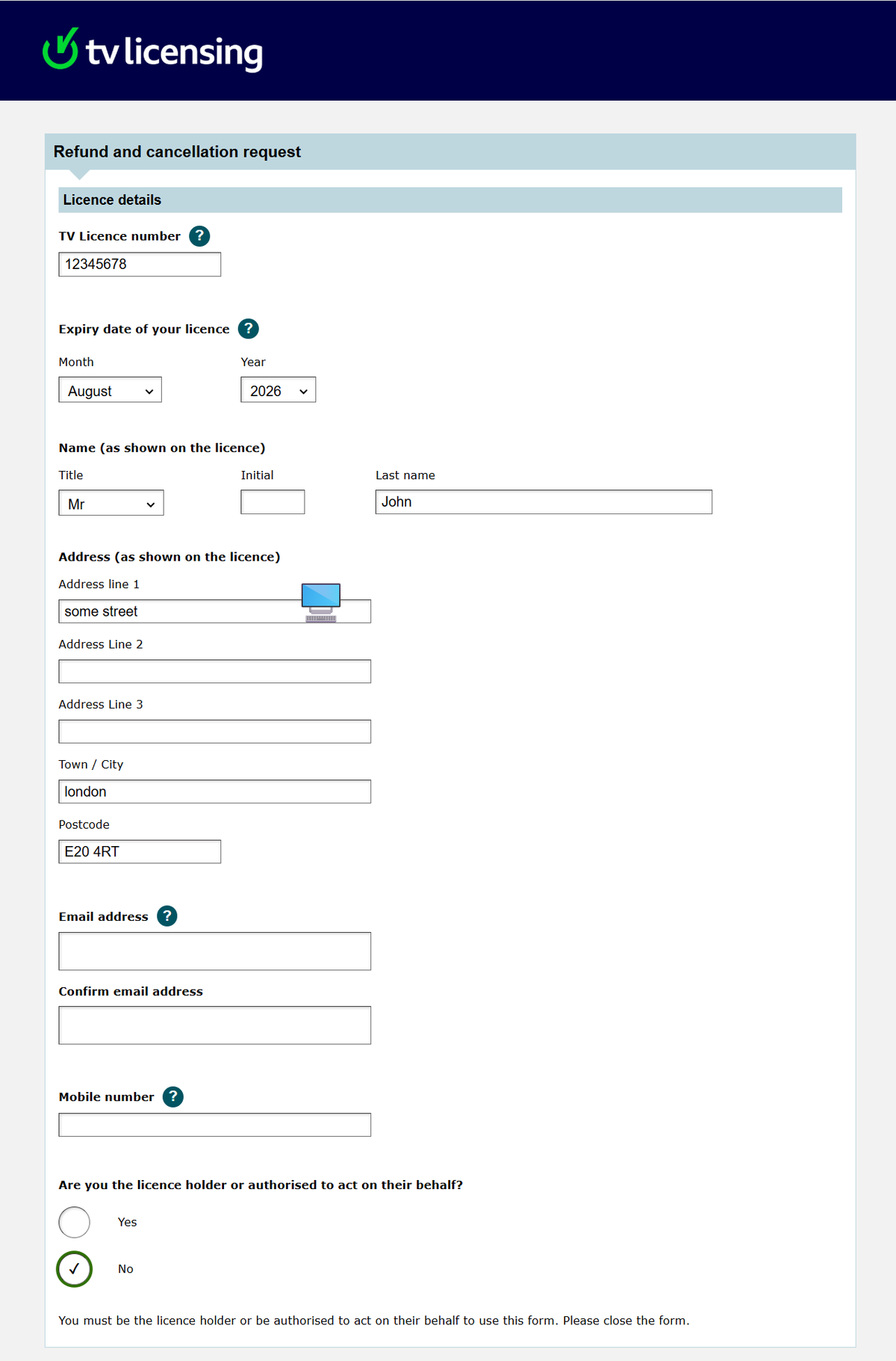 TV Licensing refund request form
